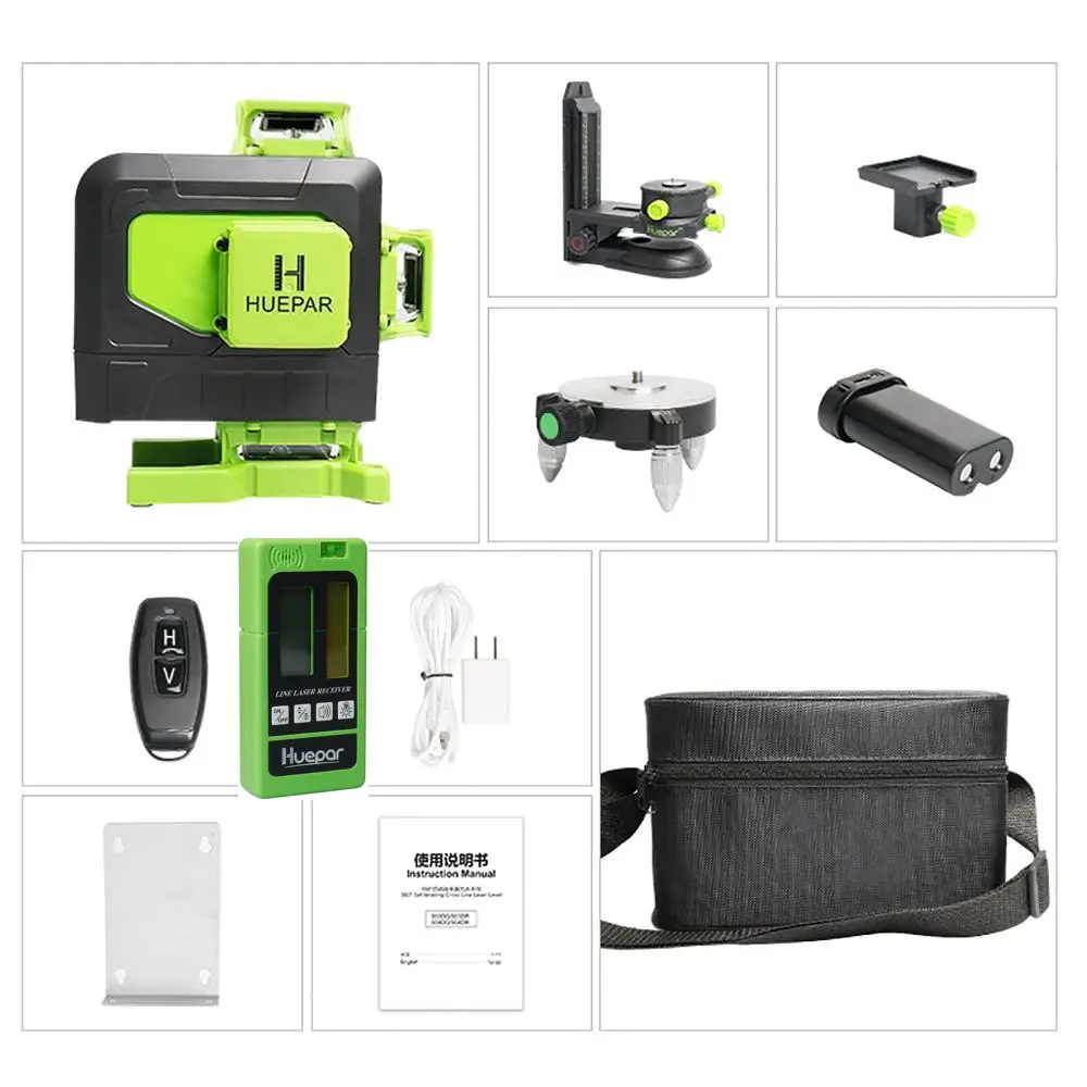 Huepar 904DG 4D 360° Green Level Laser with remote control and detector - Image 11