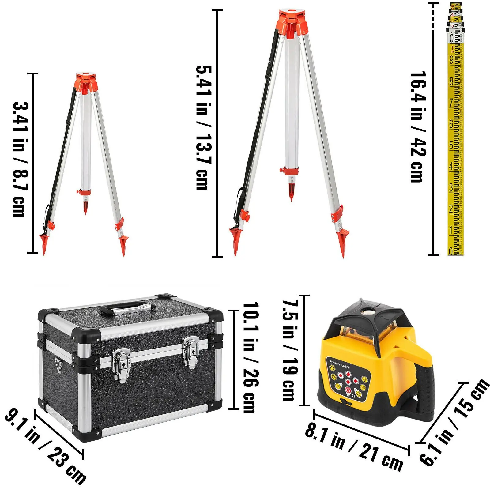 Vevor green rotating laser 360°, 500m, with stand and measurement rod - Image 4
